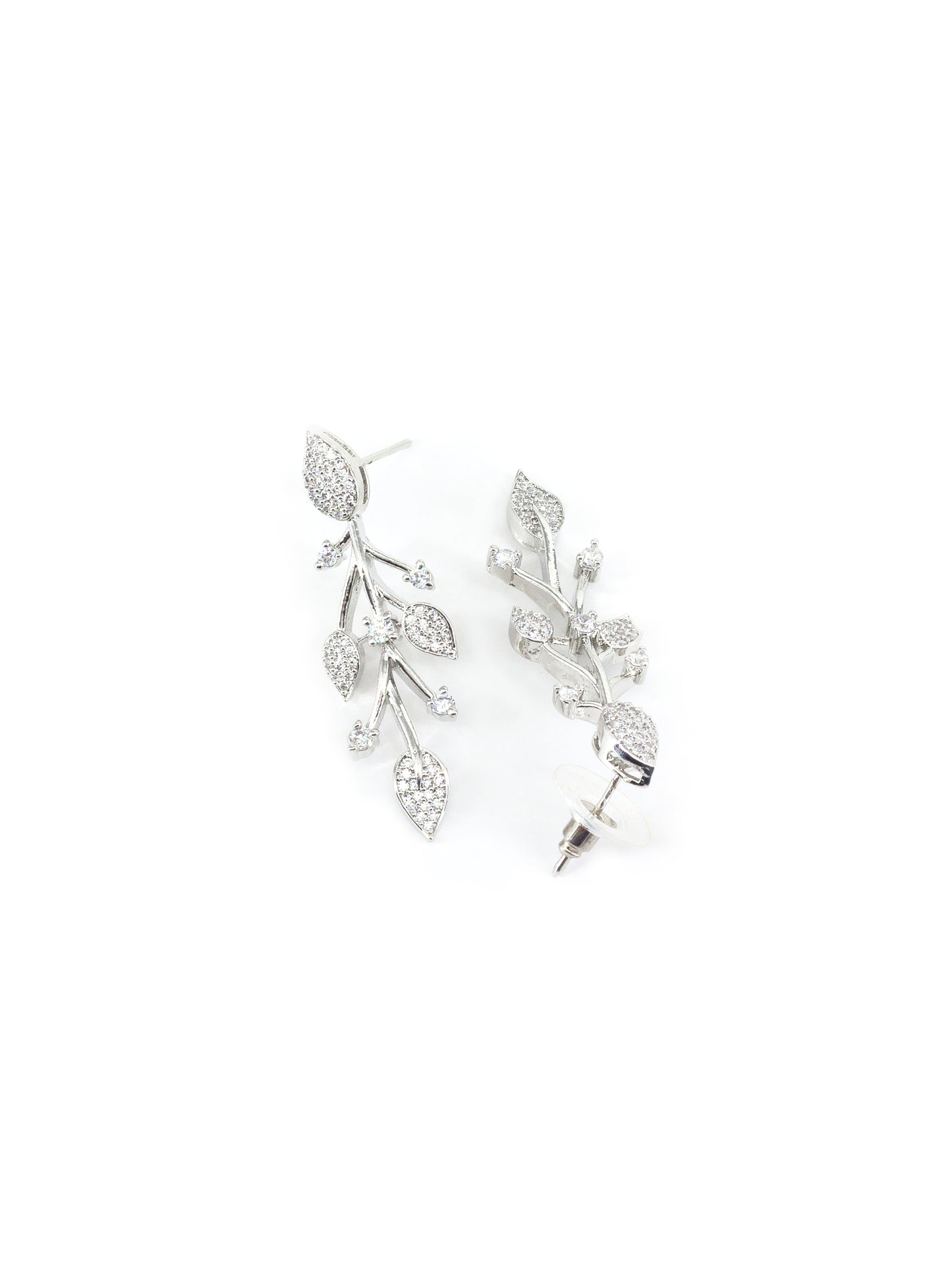 Silver Plated White AD Leaf Designer Jewellery Set