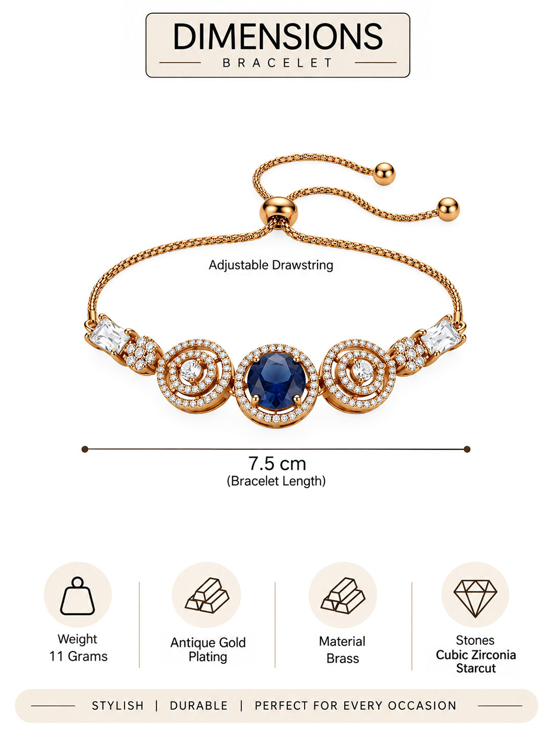 Antique Gold Plated Blue AD Bracelet for Women