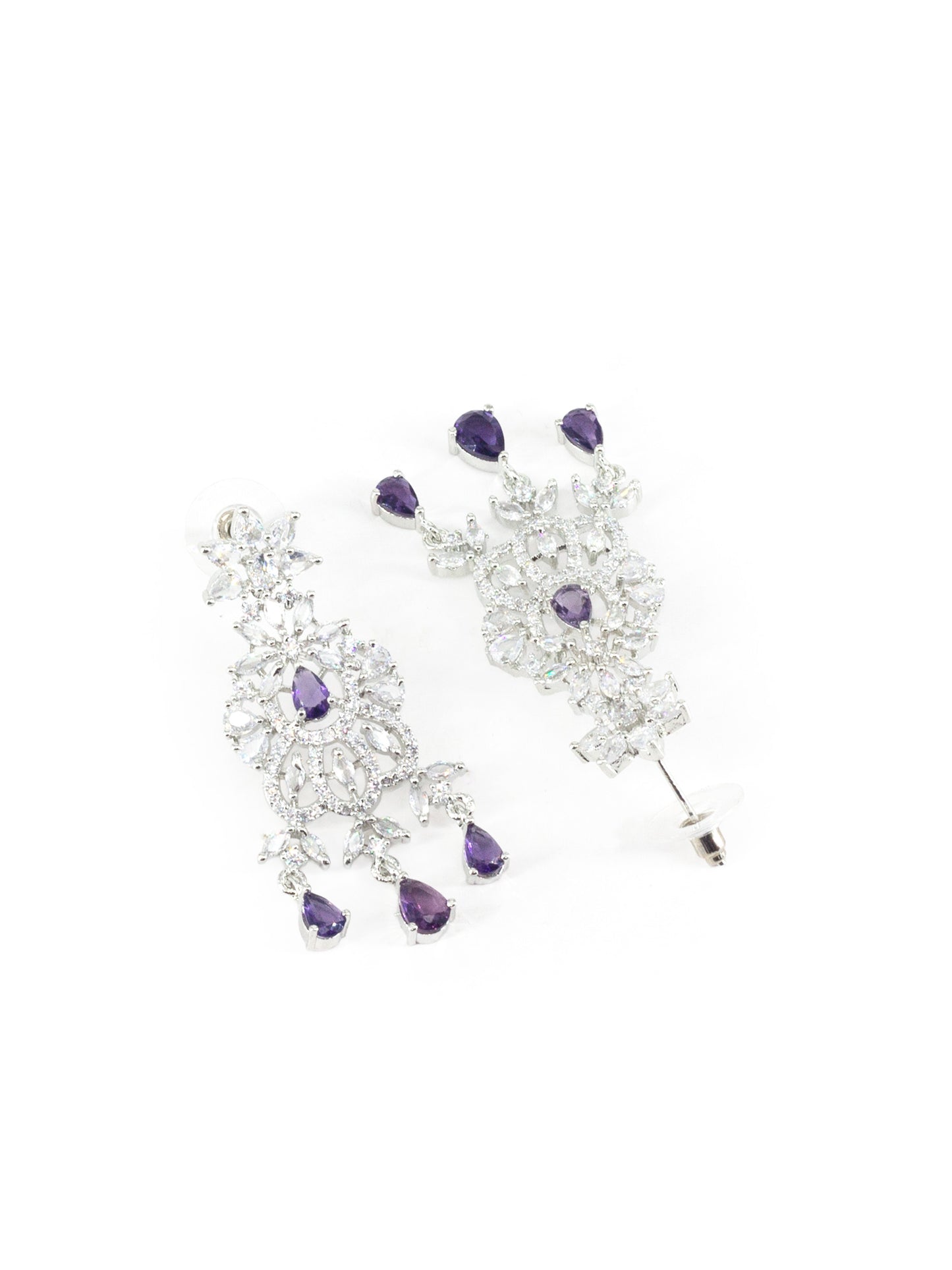 Rhodium Plated Purple & White AD Jewellery Set