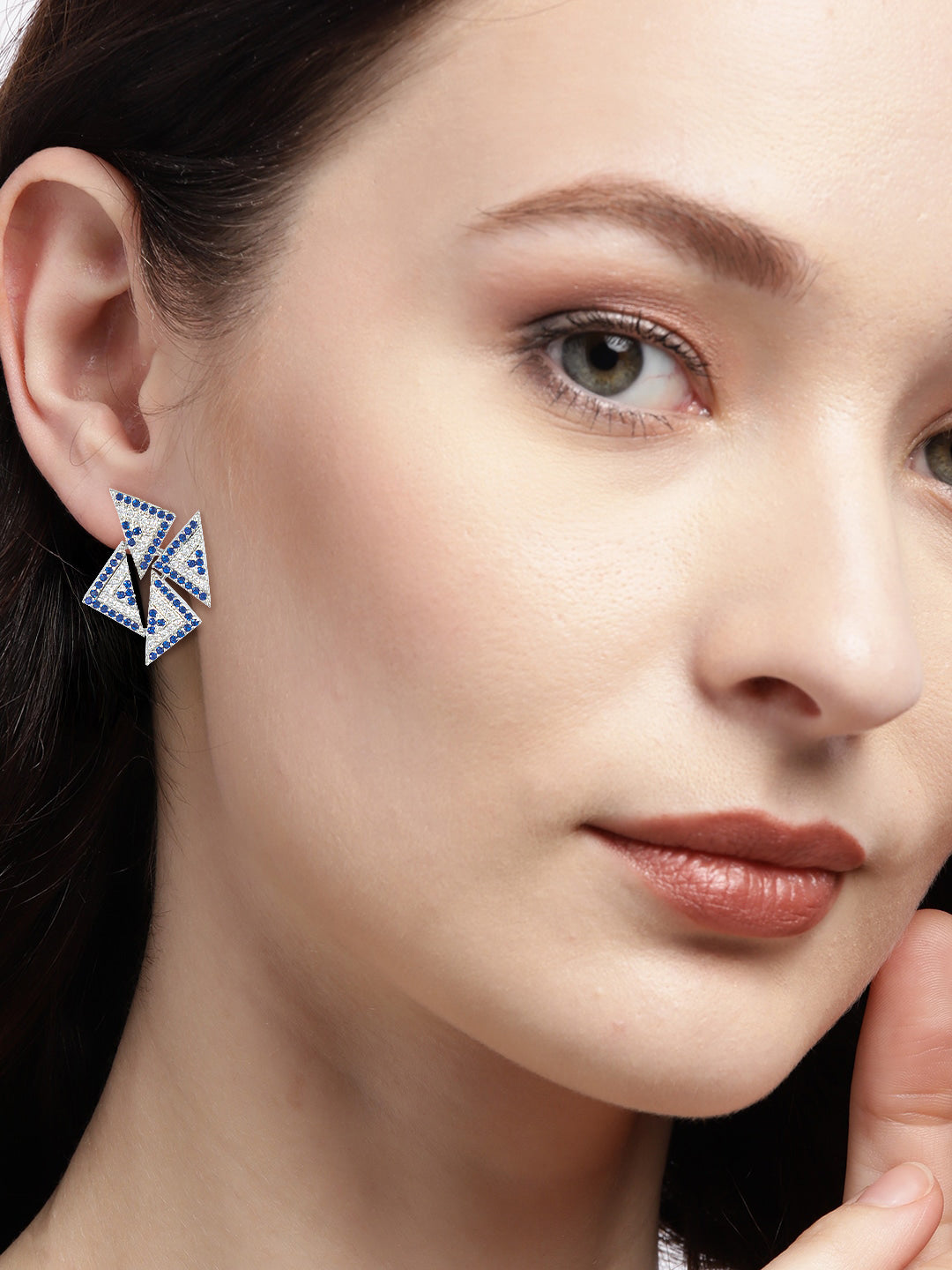 Silver Plated Blue Geometric Shape Earrings For Women