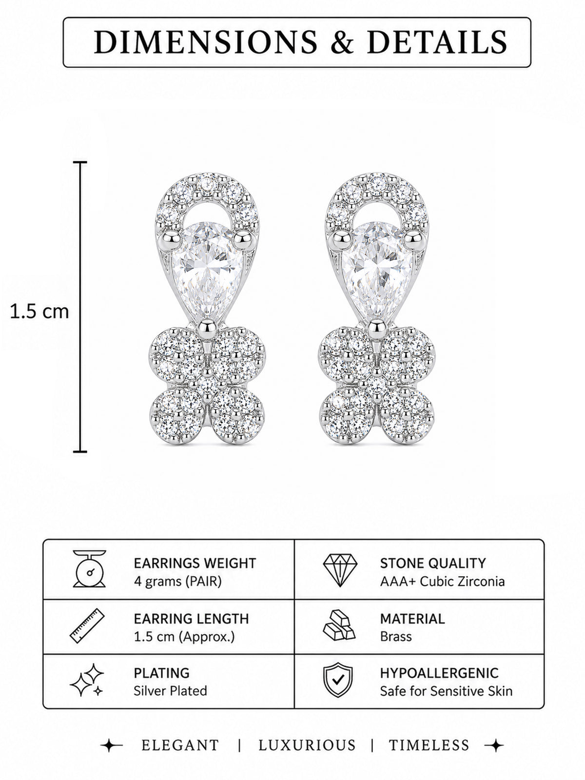 Rhodium Plated AD Stud Earrings for Women