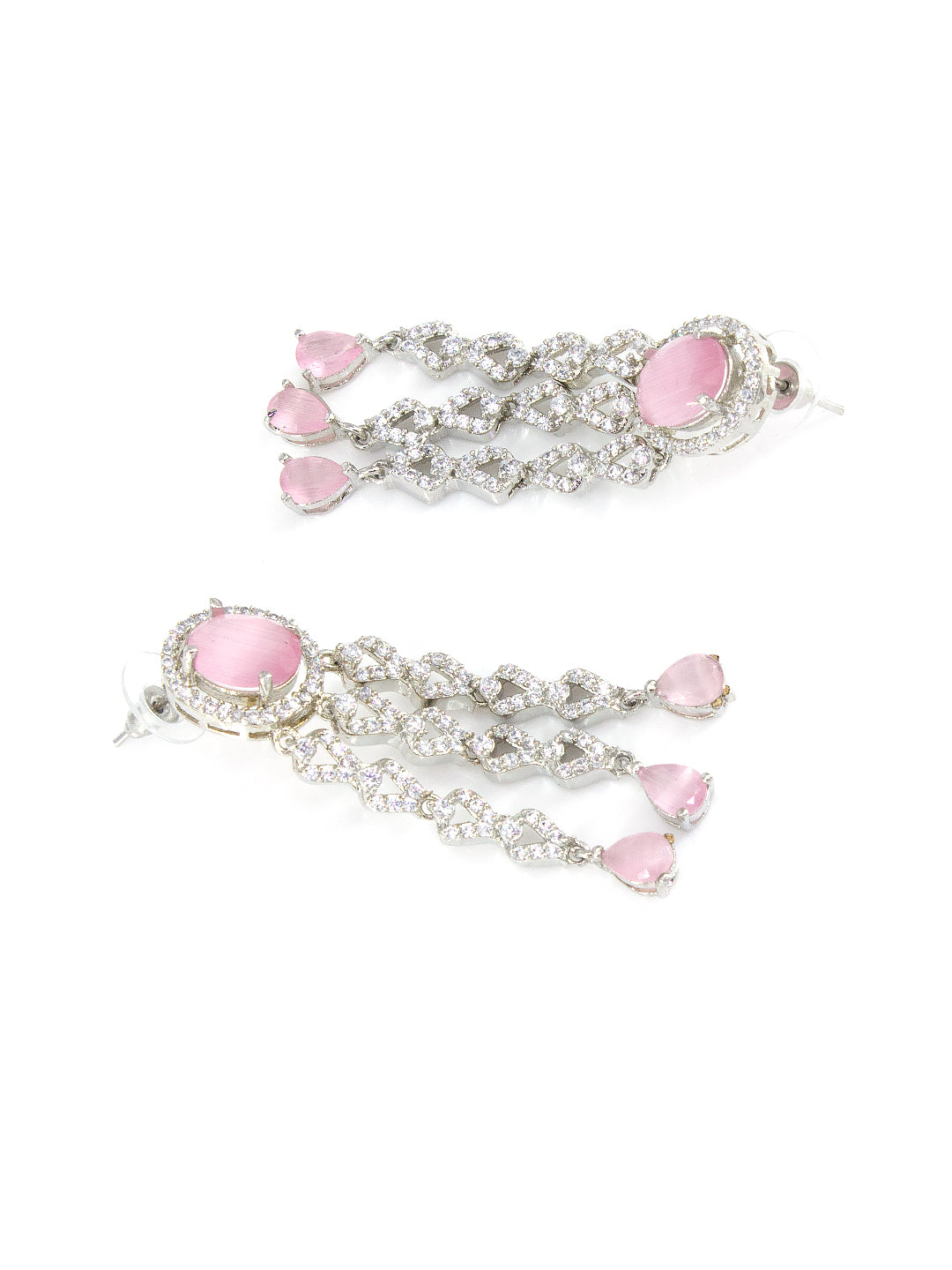 Rhodium Plated Pink Designer AD Jewellery Set