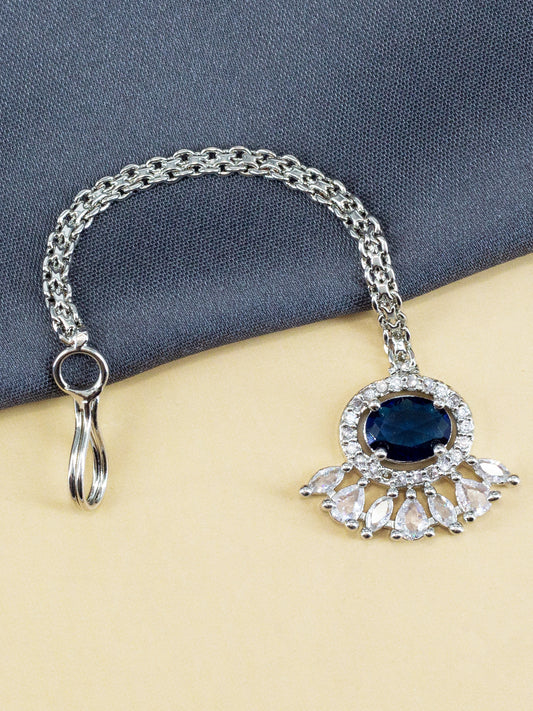 Silver Plated Blue AD Maang Tikka for Women