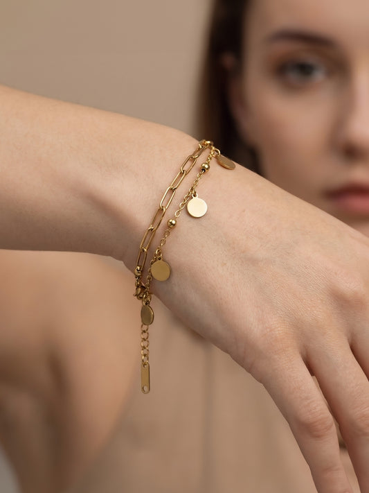 Gold Plated Double Layred Chain Bracelet for Women