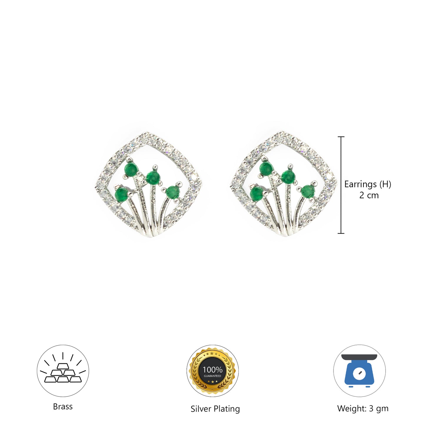 Silver Plated Green AD Studs For Women