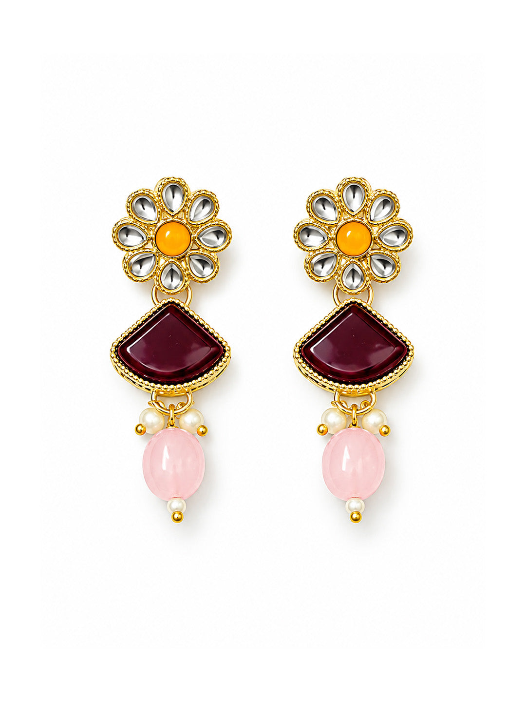 Gold Plated Artificial Stones and Beads Jewellery Set With Maangtika