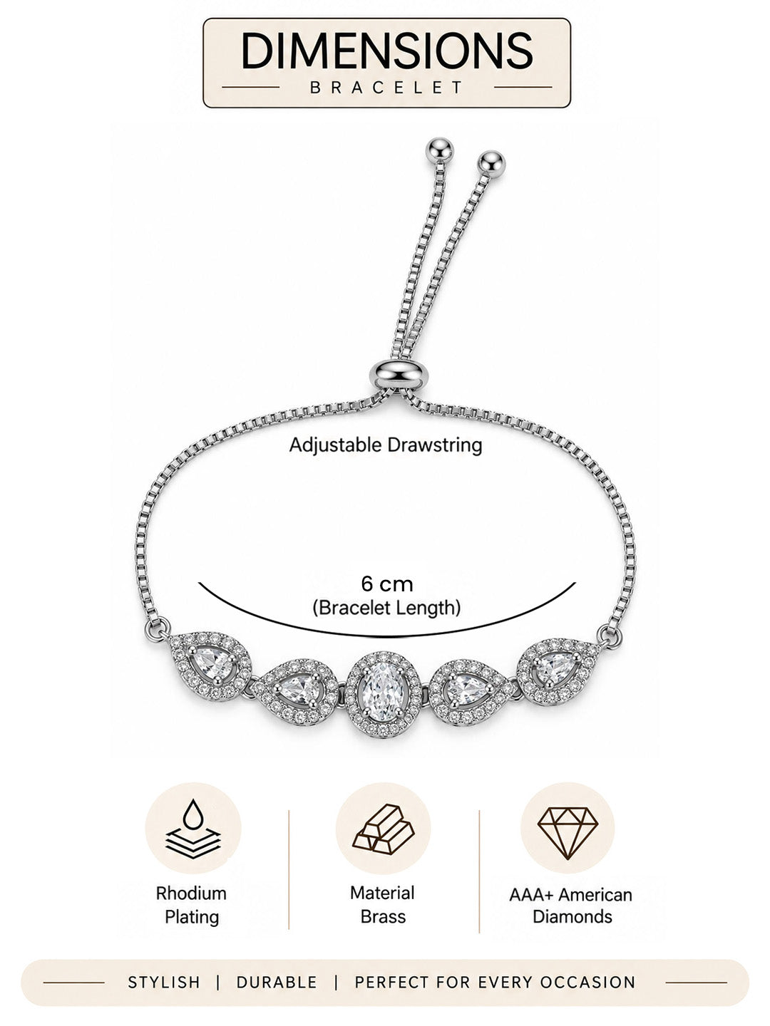 Rhodium Plated AD Adjustable Bracelet for Women