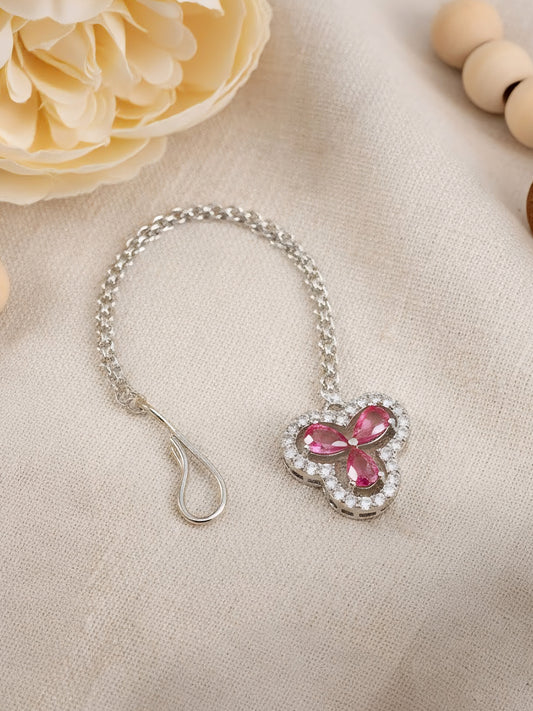 Silver Plated Pink AD Maang Tikka for Women