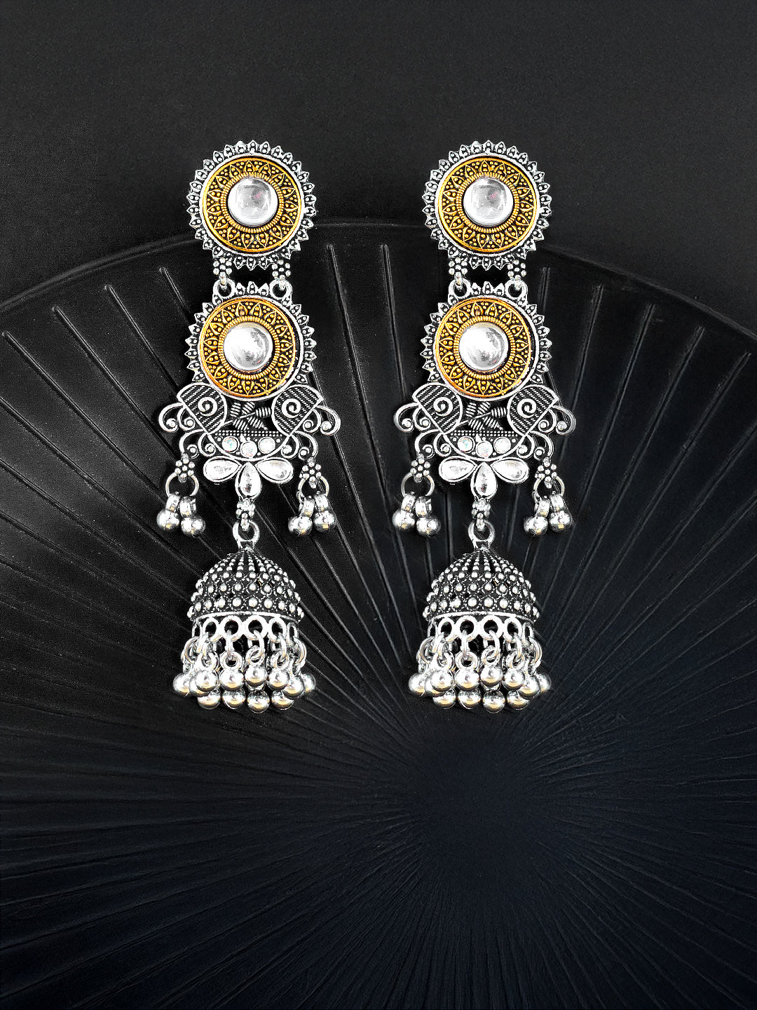 Dual Tone Gold & Long Jhumki Earrings