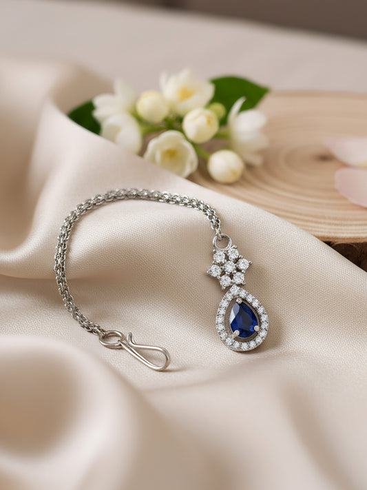 Rhodium Plated Blue AD Teardrop Maang Tikka