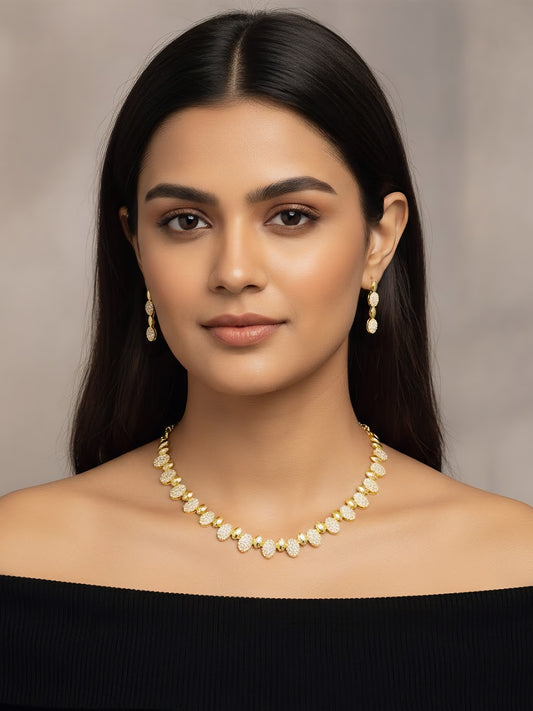 Gold Plated White American Diamond Designer Choker Set for Women