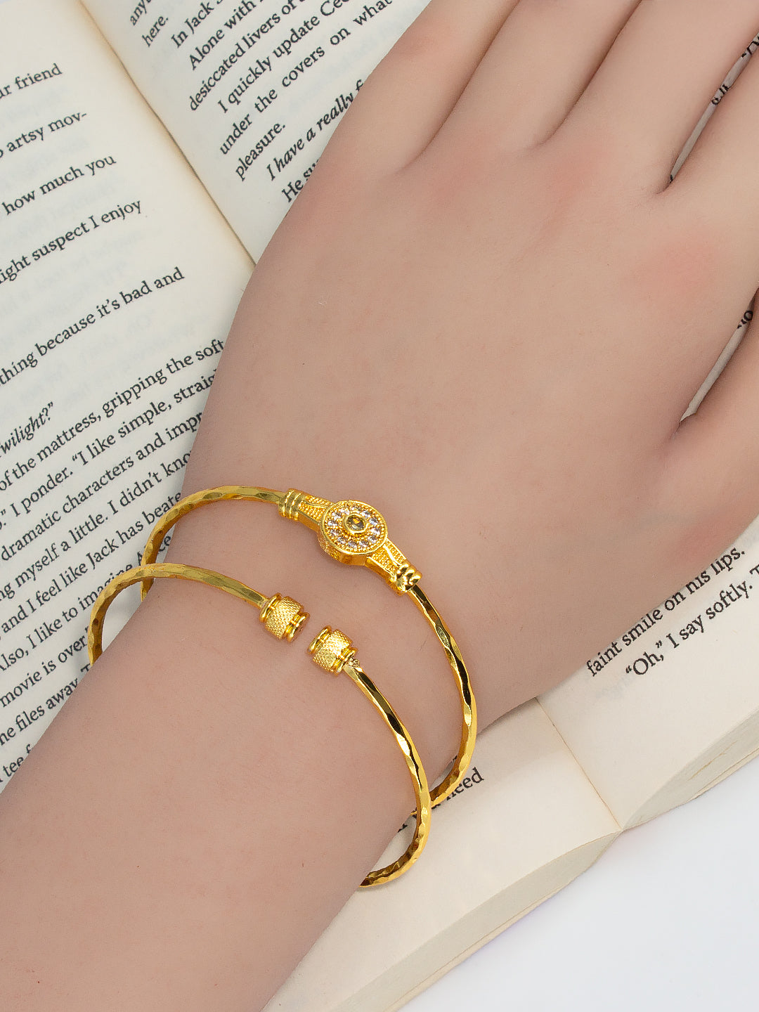 1 Gram Gold-Plated & American Diamond Bangle (Set of 2)