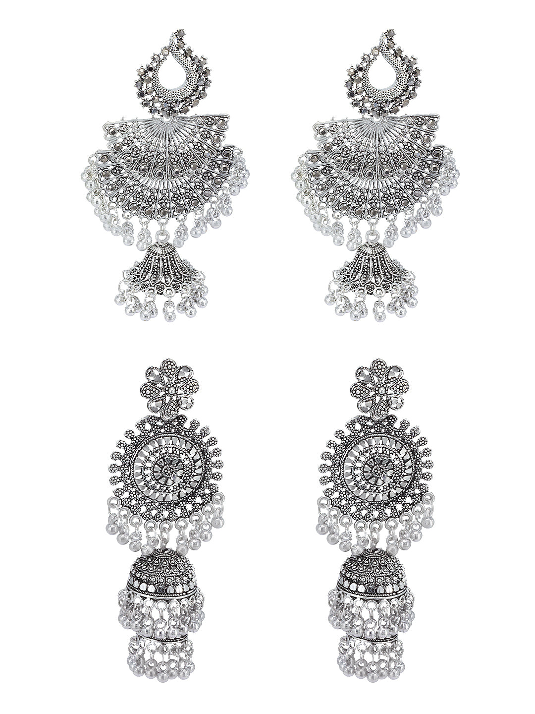 Pack of 2 Silver Oxidised Jhumka Earrings