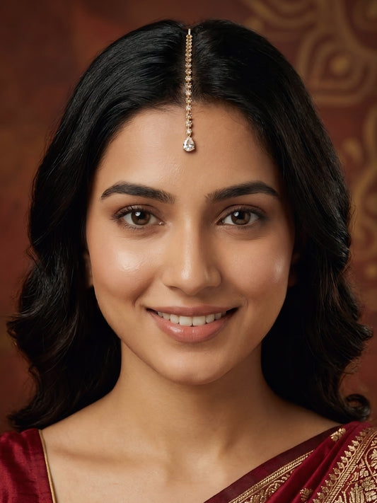 Gold Plated AD Teardrop Maang Tikka for Women