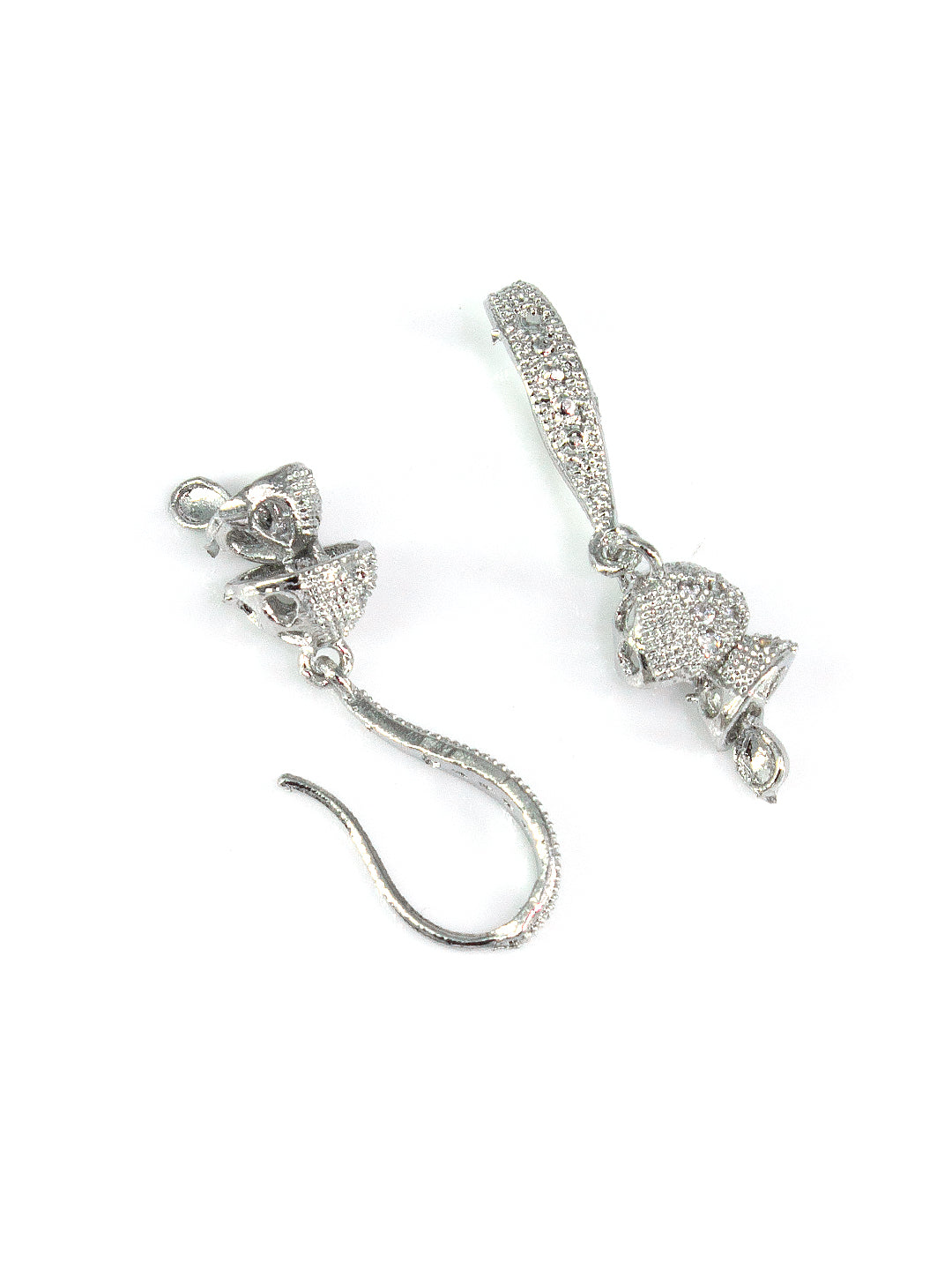 Silver Plated American Diamond Small Double Drop Jhumki Earrings