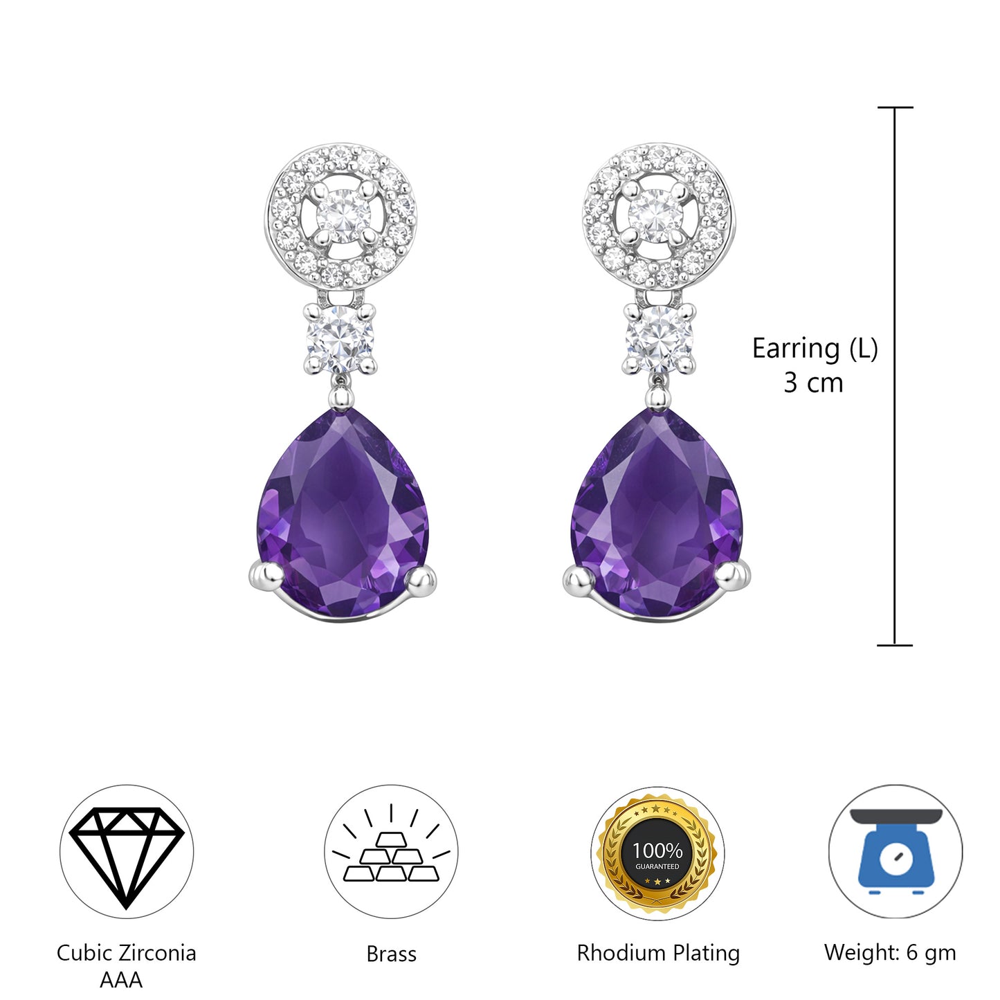 Silver Plated Purple AD Drop Earrings for Women