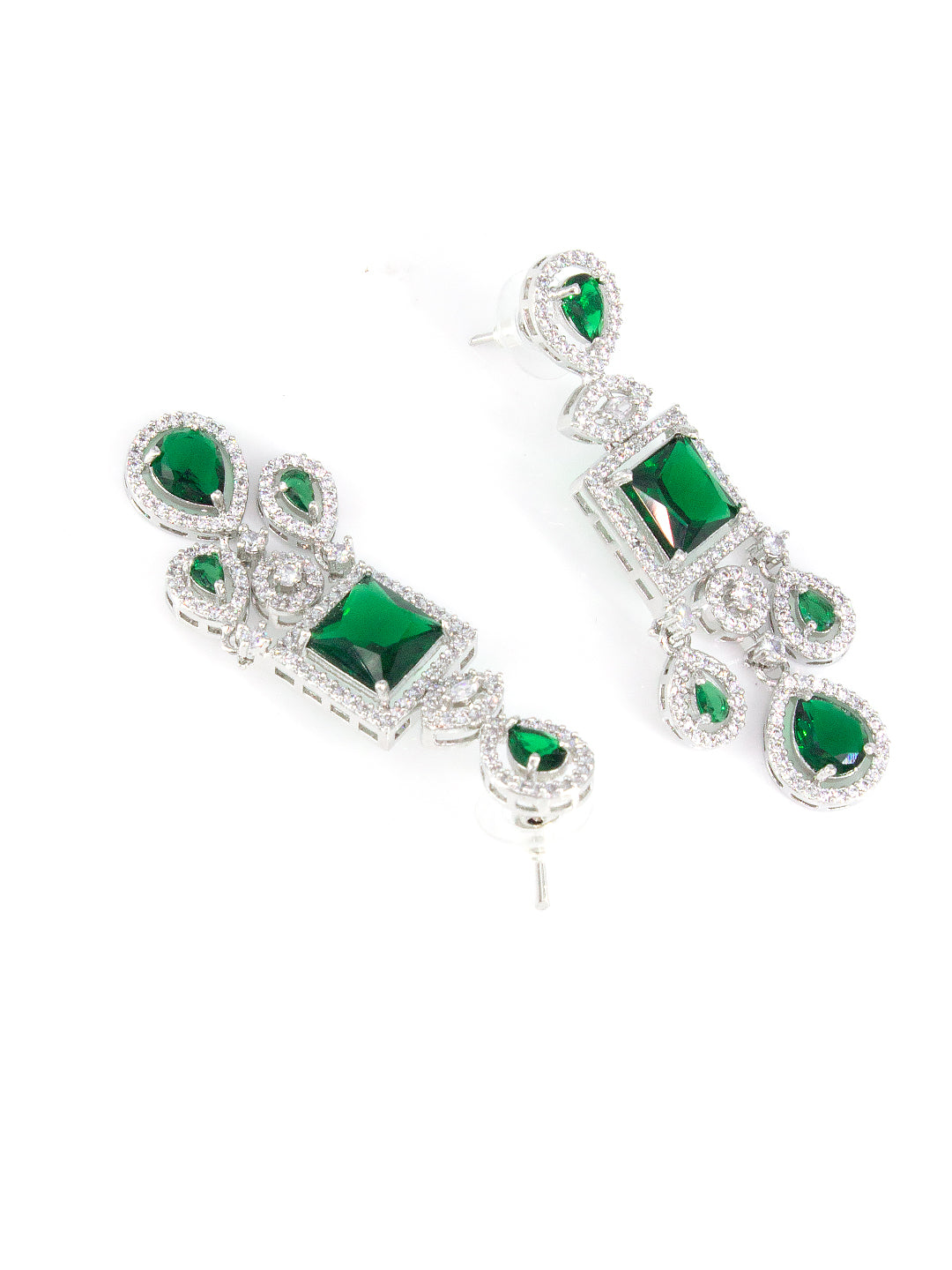 American Diamond Green 2 Layer Designer Jewellery Set For Women