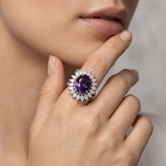 Silver Plated Purple AD Finger Ring for Women