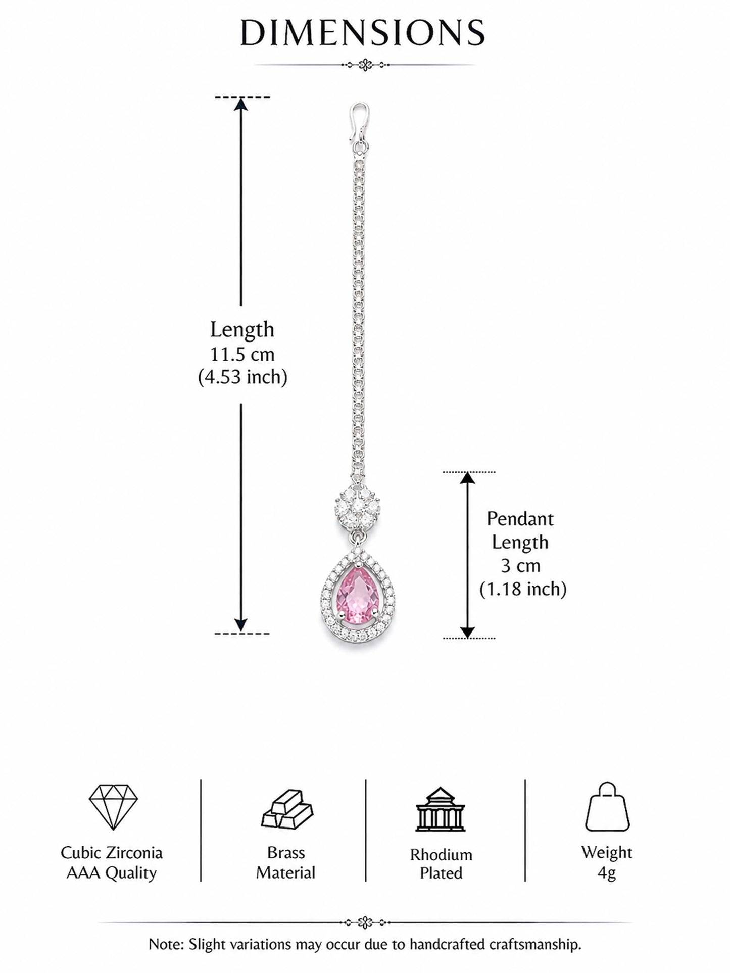 Silver Plated Pink AD Maang Tikka for Women