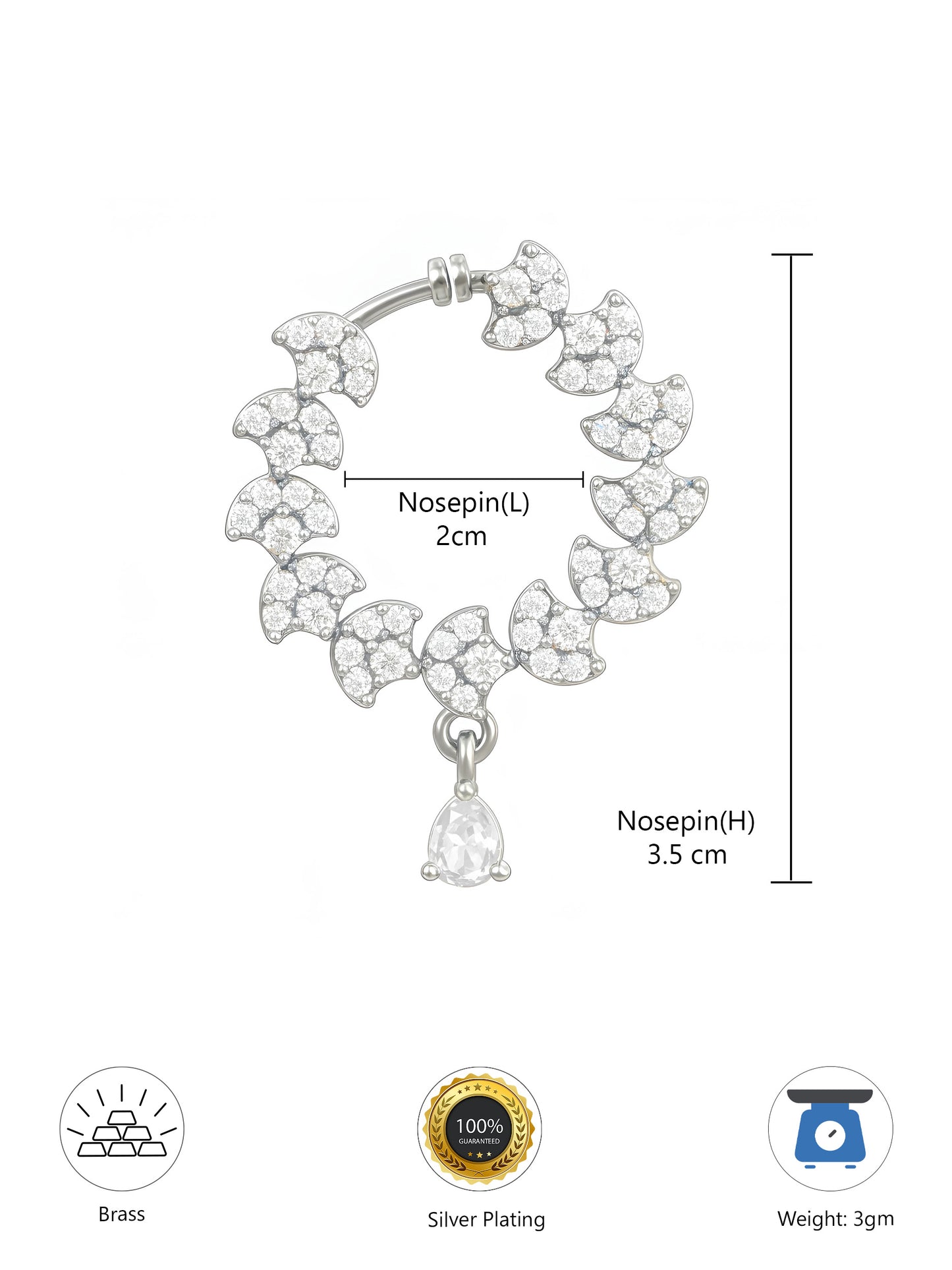 Silver Plated American Diamond Bridal Non- piercing Nose Ring