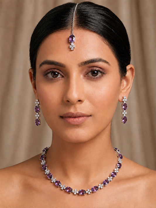 Silver Plated Purple AD Jewellery Set for Women