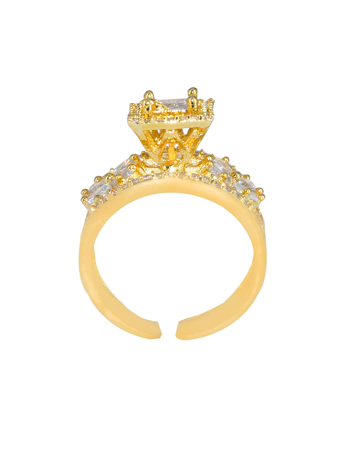 Floral Solitaire AD-Studded Adjustable Ring