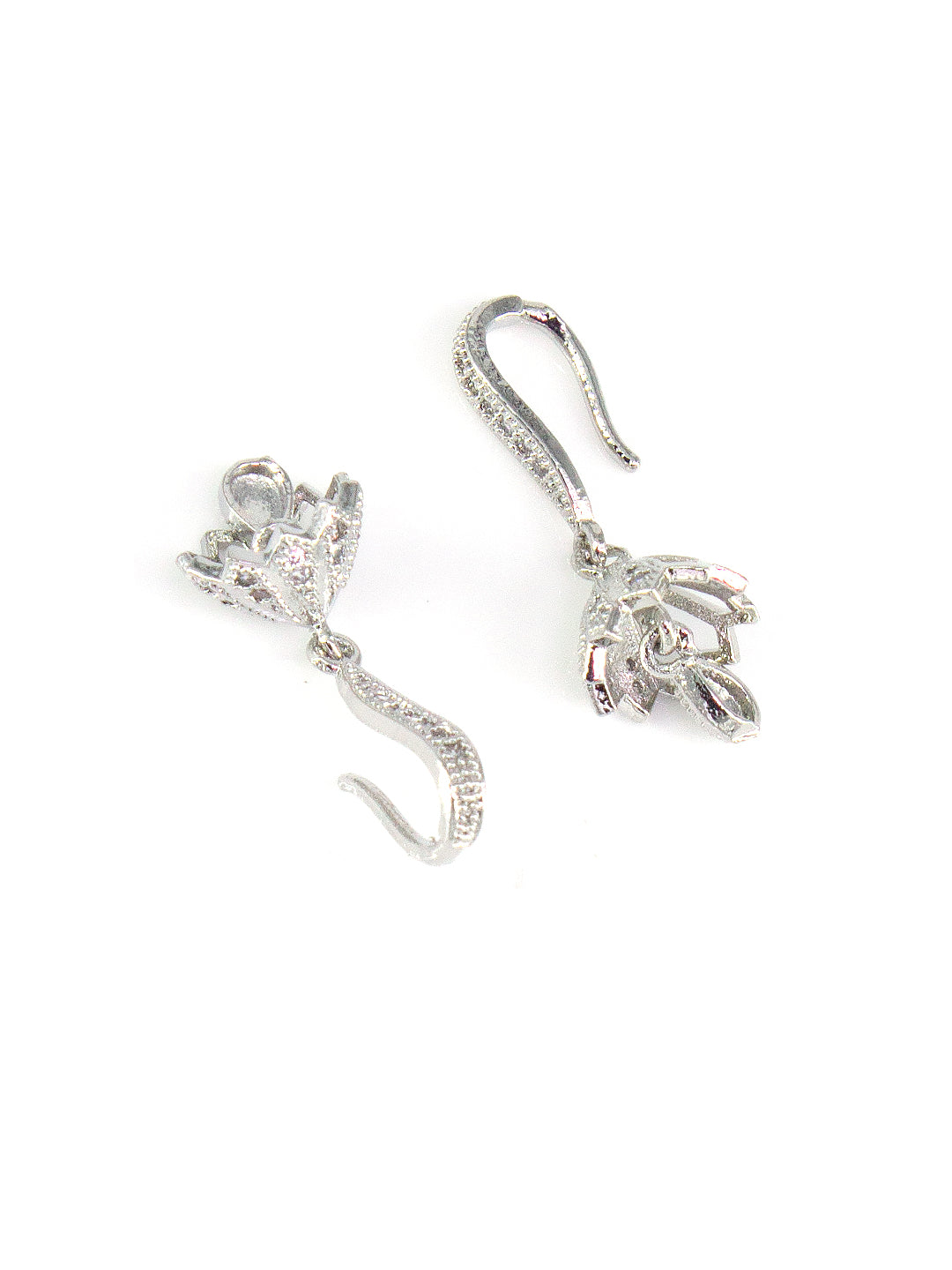 Silver Plated American Diamond Small Flower Shaped Drop Jhumka Earring