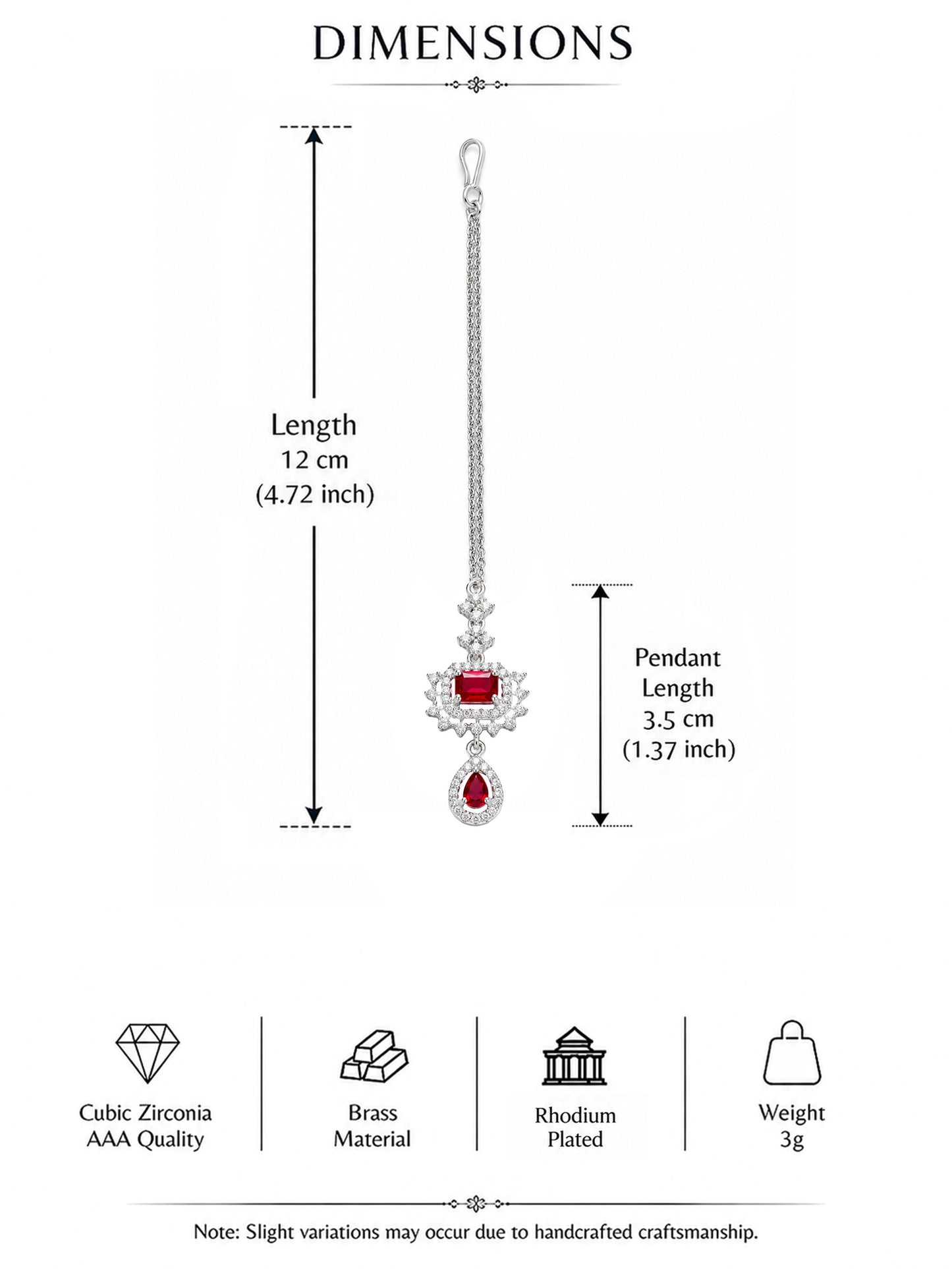 Silver Plated Red AD Maang Tikka for Women