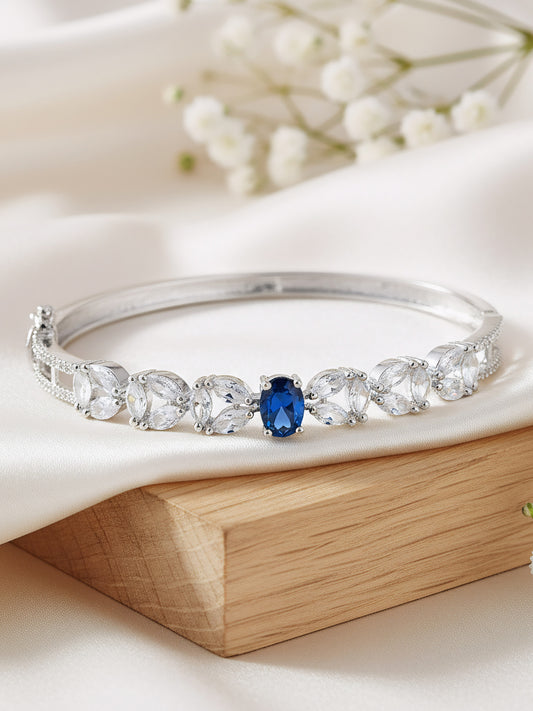 Silver Plated Blue AD Minimal Bangle Bracelet for Women