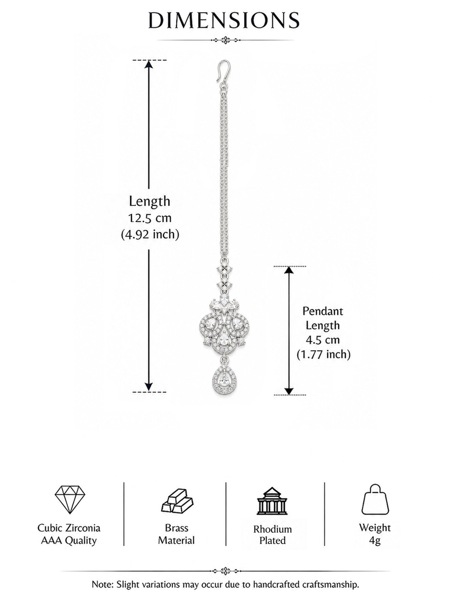 Silver Plated AD Maang Tikka for Women