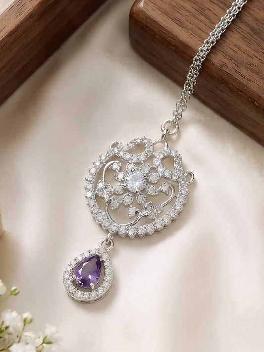 Silver Plated Purple AD Ethnic Maang Tikka for Women