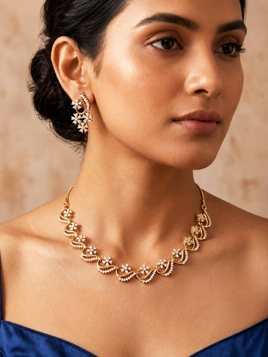 Gold Plated AD Floral Jewellery Set for Women