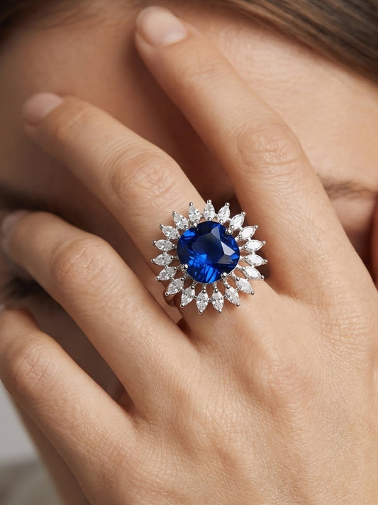 Silver Plated Blue AD Finger Ring for Women