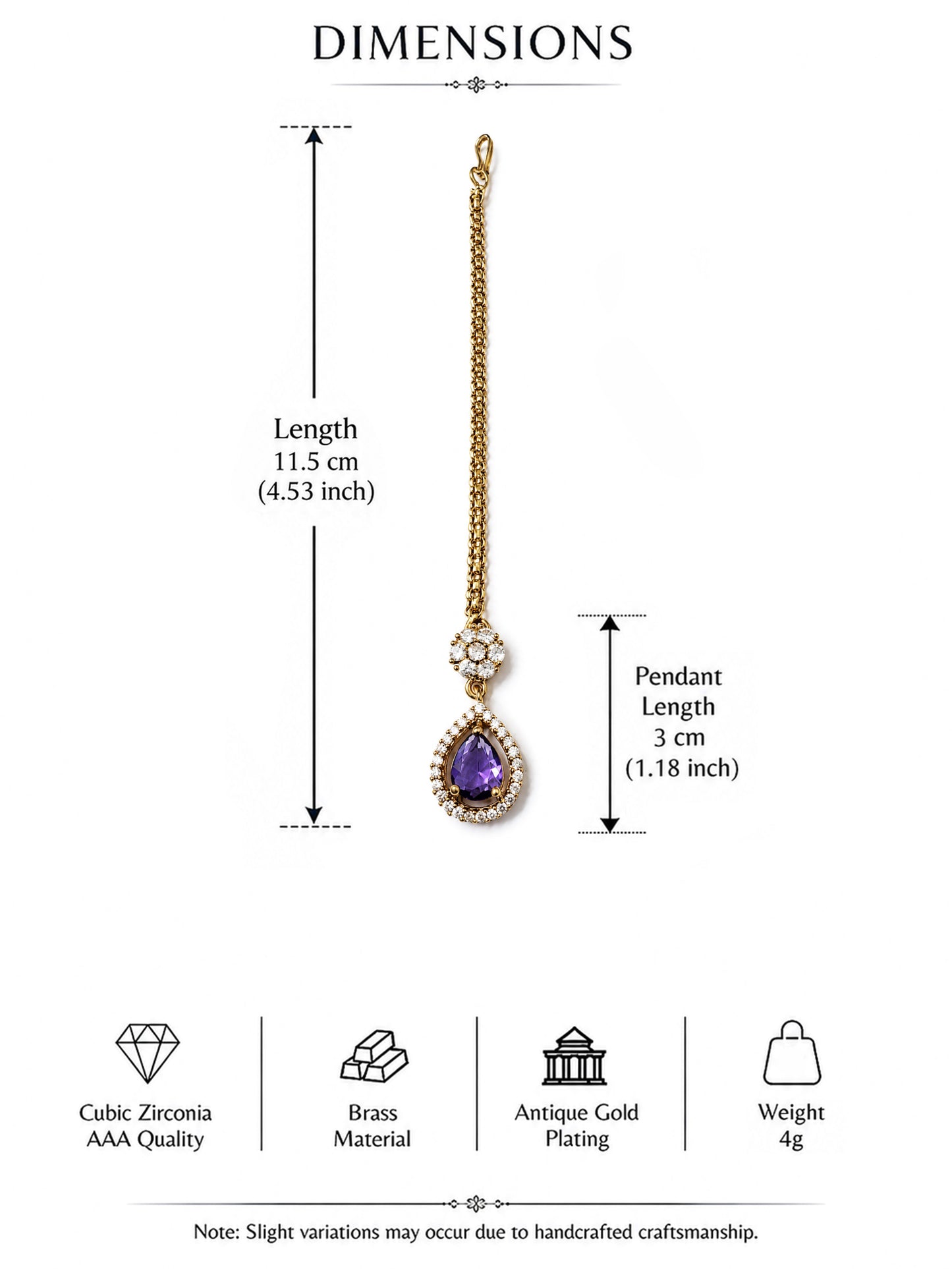 Antique Gold Plated Purple AD Maang Tikka for Women