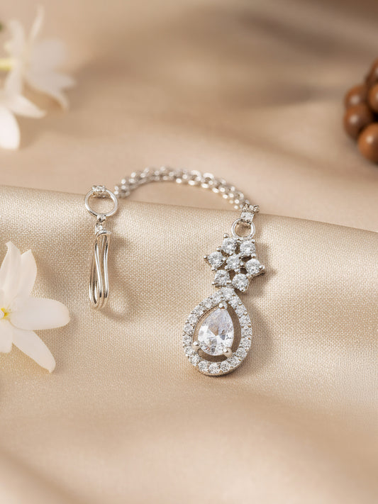Rhodium Plated AD Teardrop Maang Tikka for Women