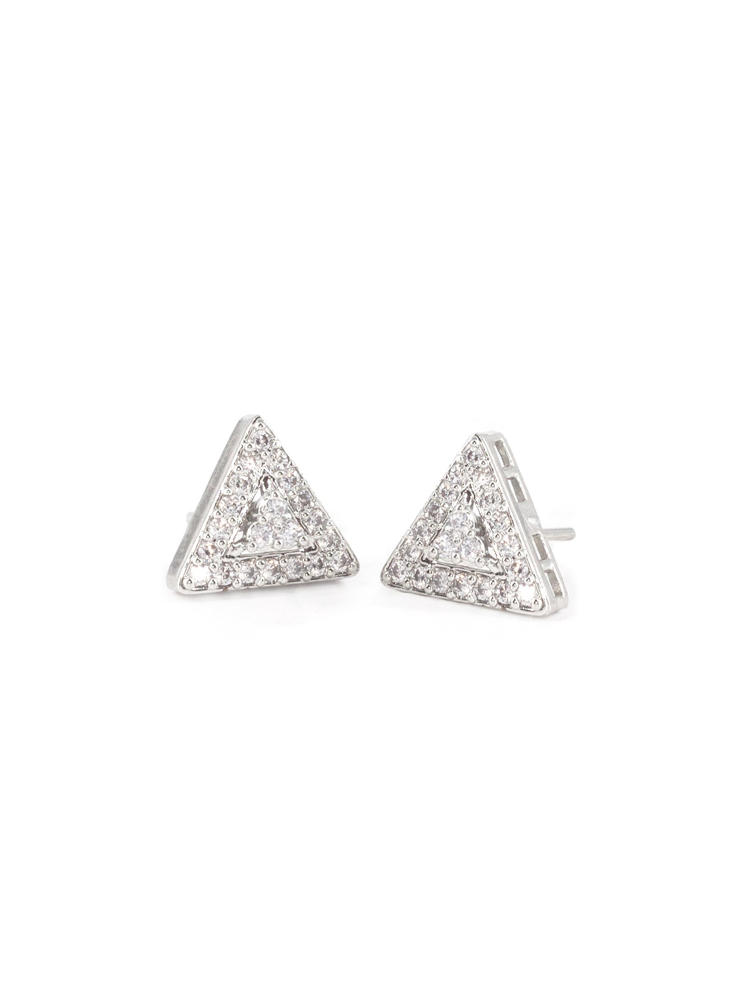 Rhodium Plated White AD Triangular Stud Earrings for Women