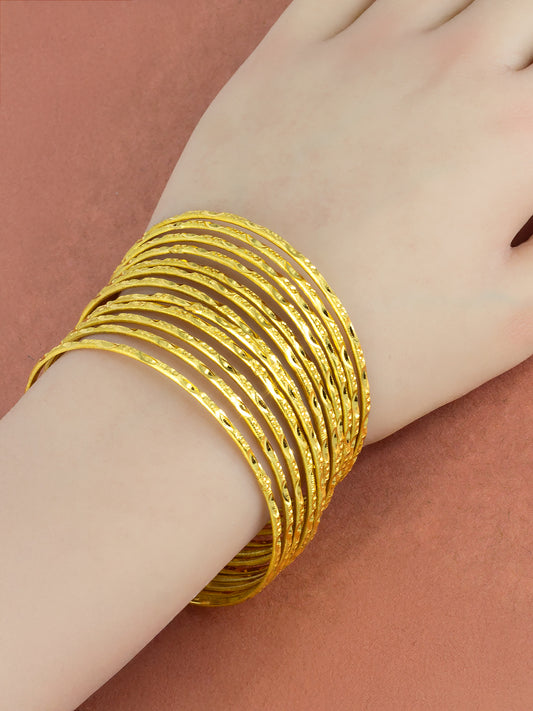 Set of 12 Anti-Tarnish 1 Gram Gold Plated Minimal Bangle Set