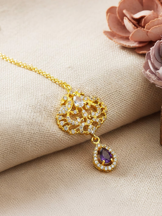 Gold Plated Purple AD Maang Tikka for Women