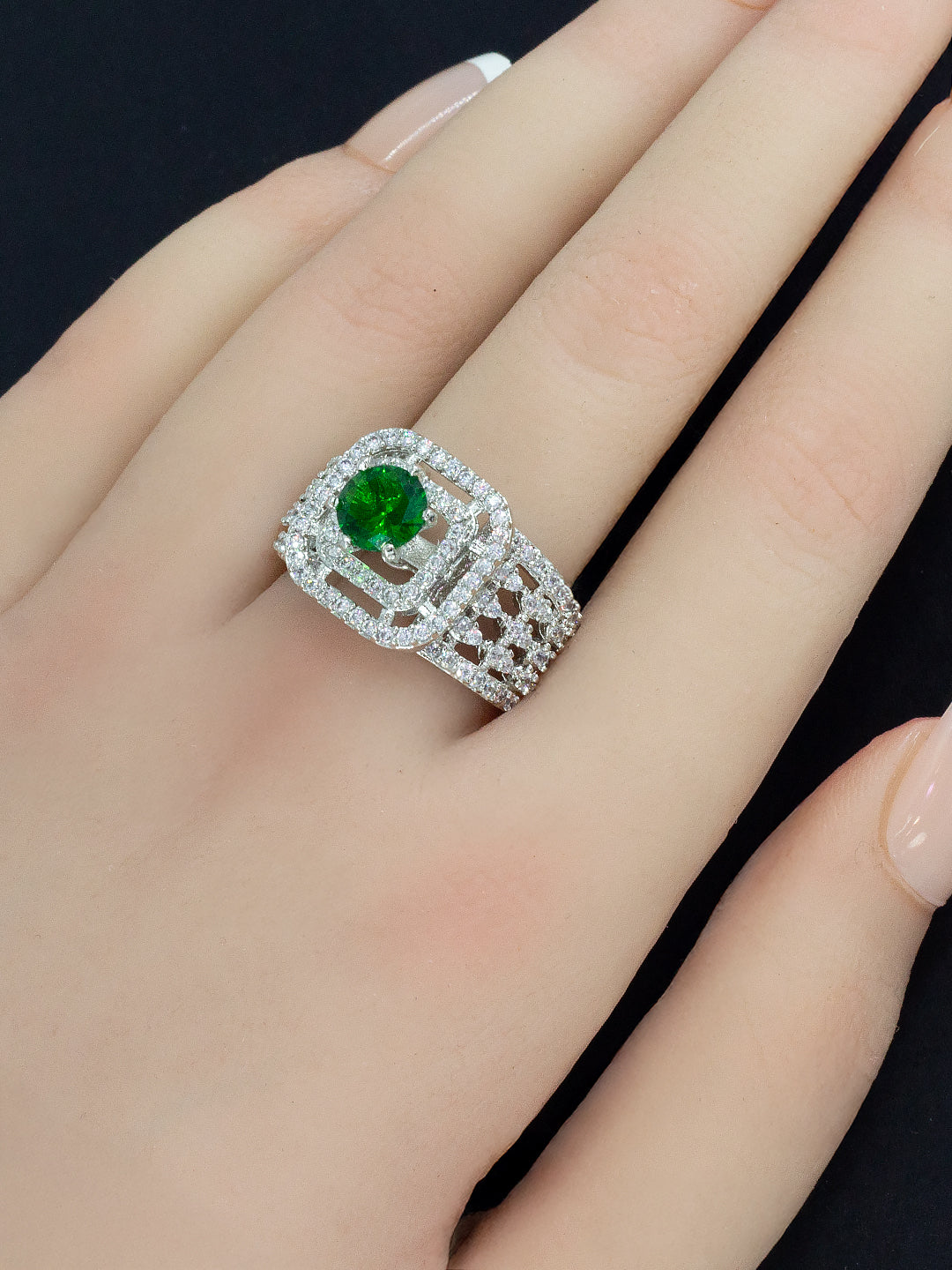 Pack of 3 AD-Studded Cocktail Adjustable Ring