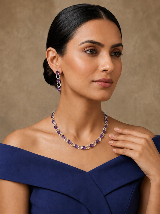 Silver Plated Purple AD Choker Set for Women