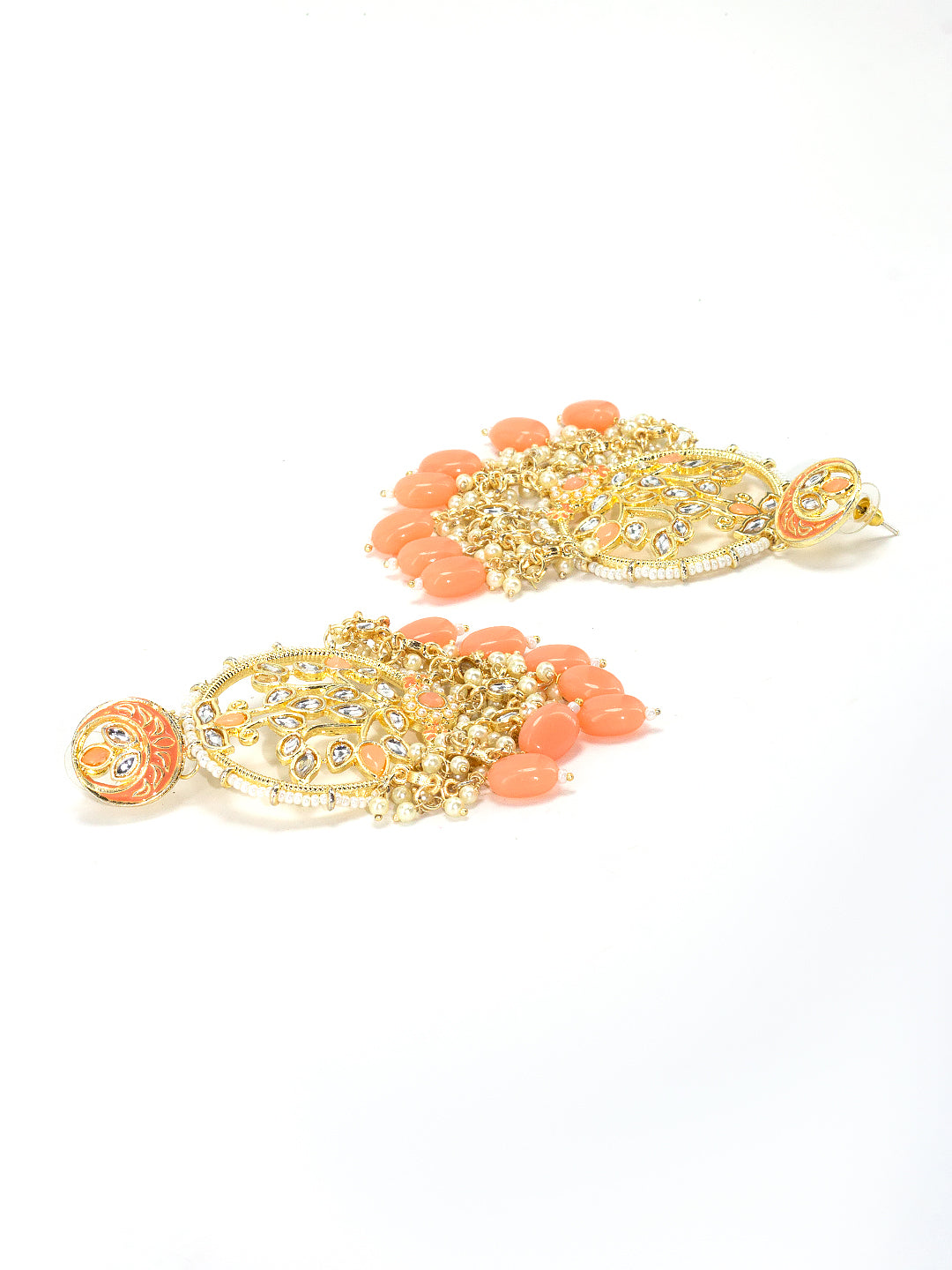 Gold Plated Artificial Stones & Beads Studded Drop Earrings