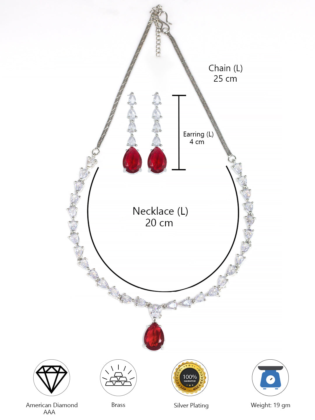 Red AD-Studded Teardrop Jewellery Set