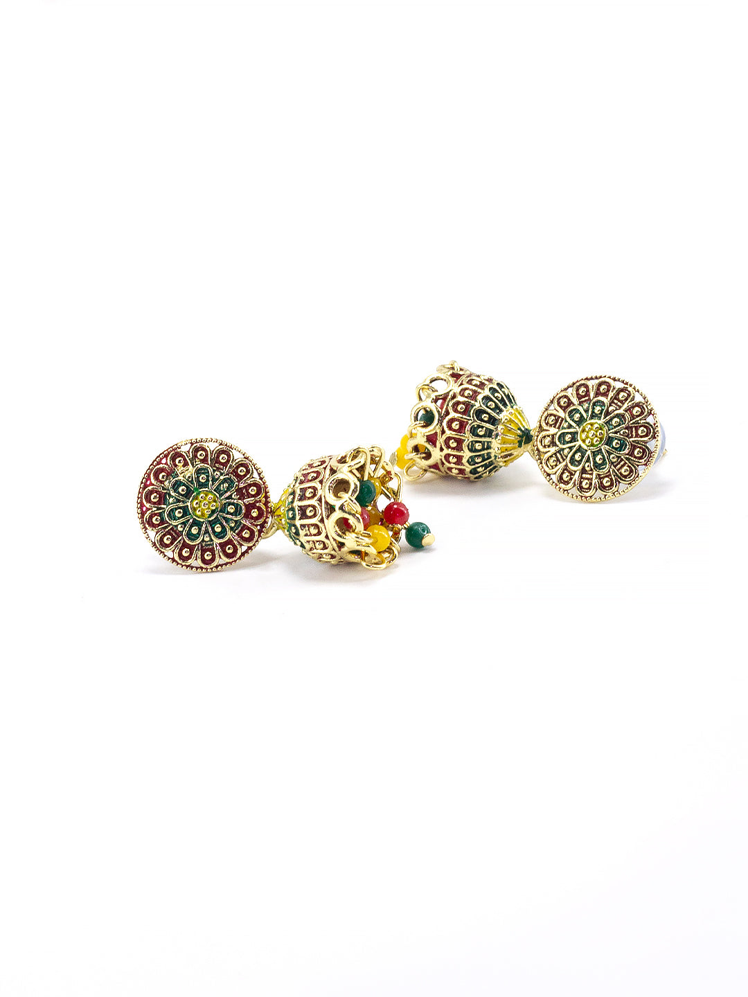 Gold Plated Floral Circular Multi Color Artificial Beaded Jhumki Earrings