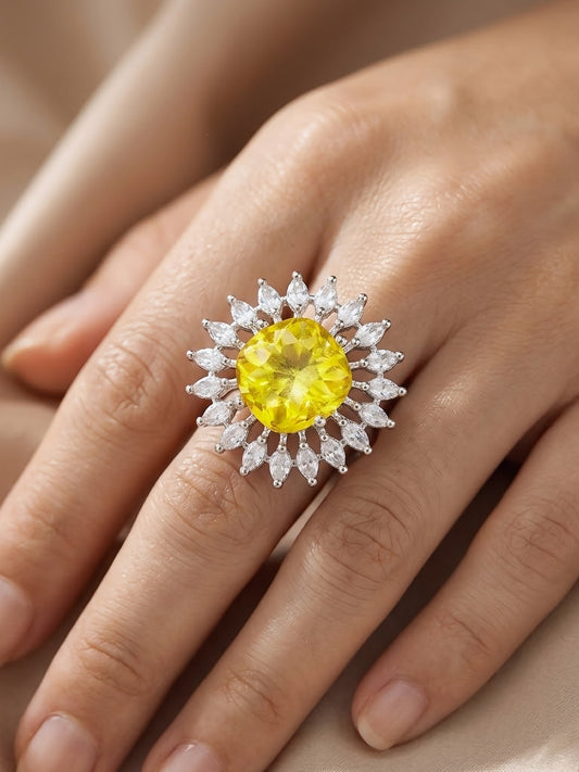 Silver Plated Yellow AD Finger Ring for Women