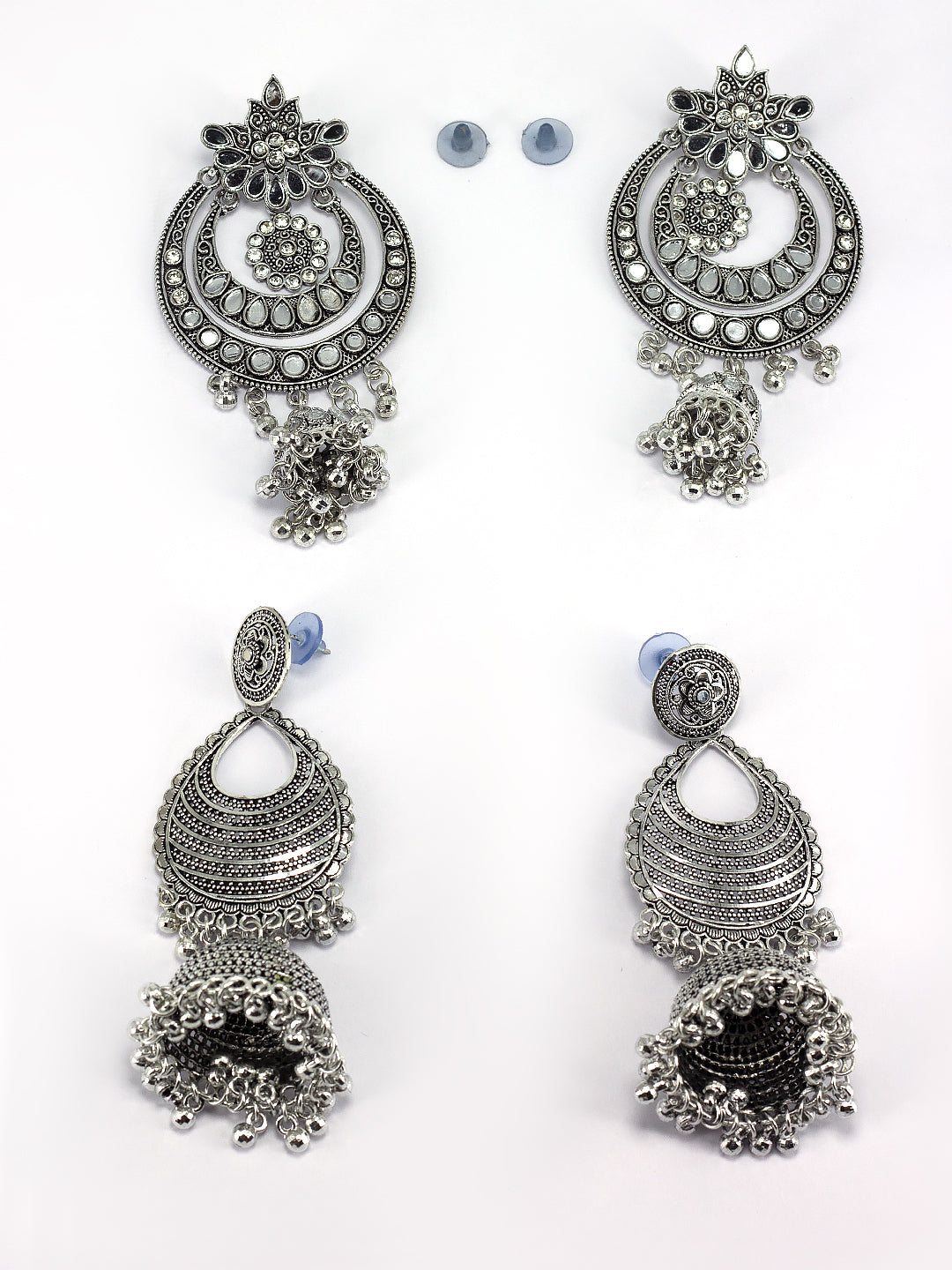 Pack of 2 Silver-Plated Teardrop Shaped Oxidised Earrings