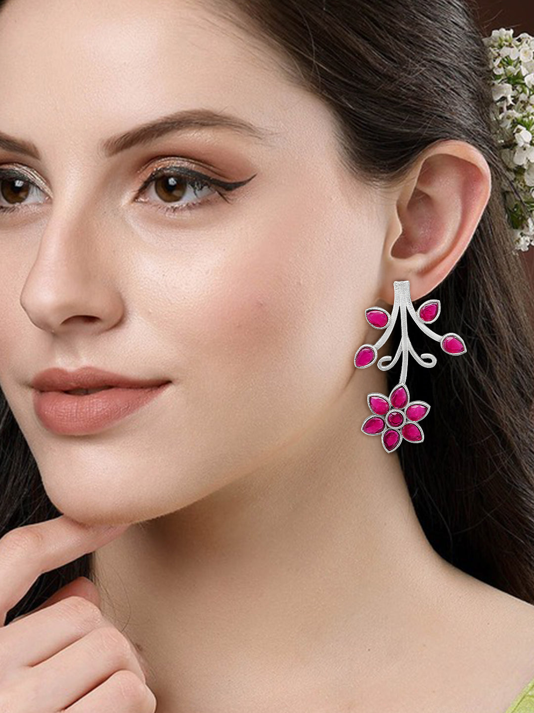 Classic Pink Floral Drop Earrings