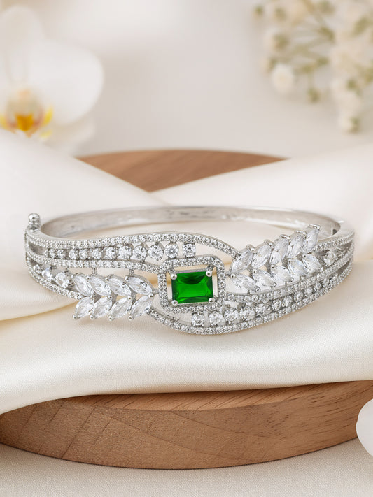 Silver Plated Green AD Bangle Bracelet for Women