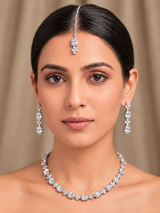 Silver Plated AD Jewellery Set for Women