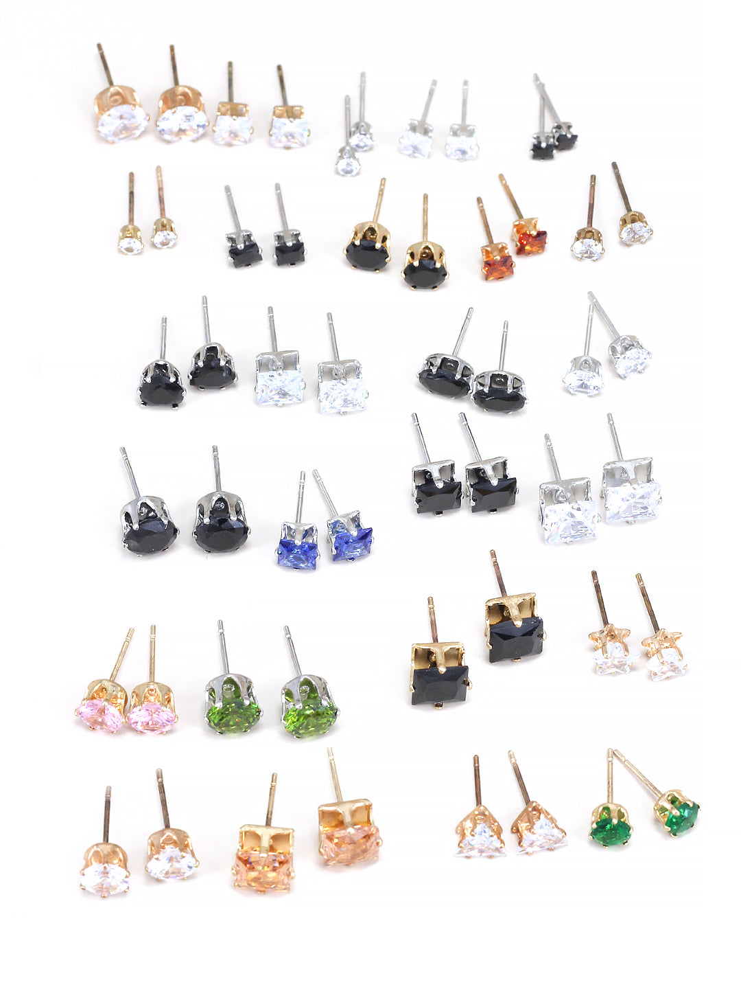 Pack of 26 Multicolour Geometric AD Stud Earrings