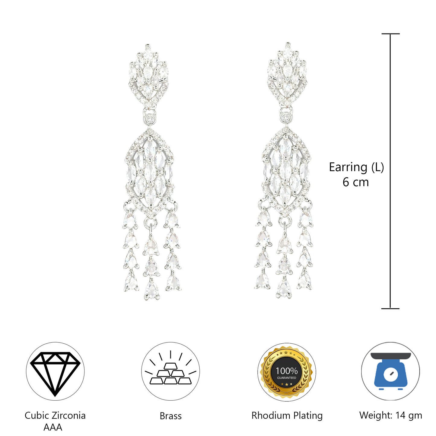 Silver Plated AD Drop Earrings for Women